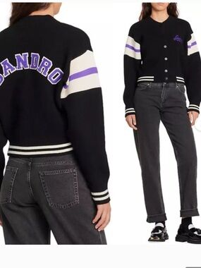SANDRO Ashton Love-embroidered Knitted Cardigan In Black Size 1